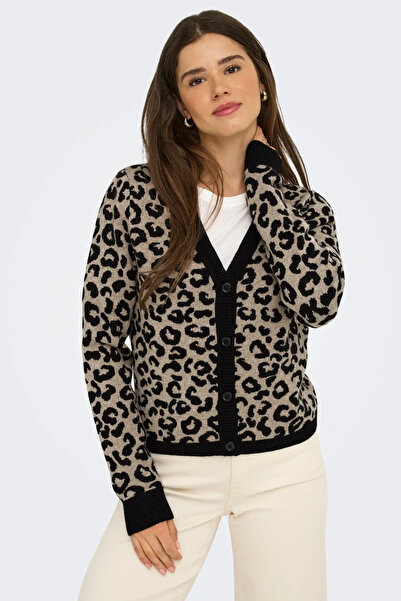 ONLY Жіночий в'язаний кардиган з V-подібним вирізом і візерунком 15349819 Чорний