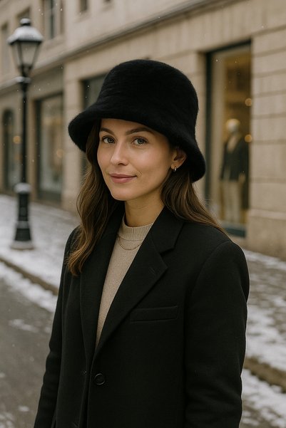 Luminos Butik Women's Black Wool Felt Bucket Hat Spk1147