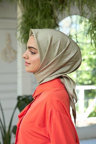 İpekhan Light Khaki Silk Scarf - Plain Pattern Voile, Model 10100-19