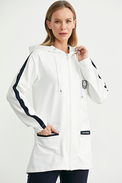 Sementa Hooded Color Block Tunic Tracksuit Set - Ecru