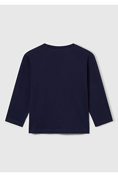 United Colors of Benetton Tricou cu mânecă lungă pentru băieți, cu logo multicolor imprimat, cu gâtul rotund