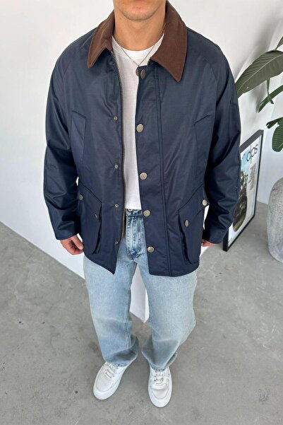 HAFKAGİYİM Синій вощений куртка з великими кишенями та застібками