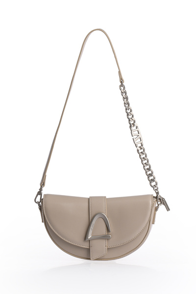 Levidor Asymmetrical Design, Chain and Logo Detailed Stylish Women's Shoulder Bag 930373 Cream