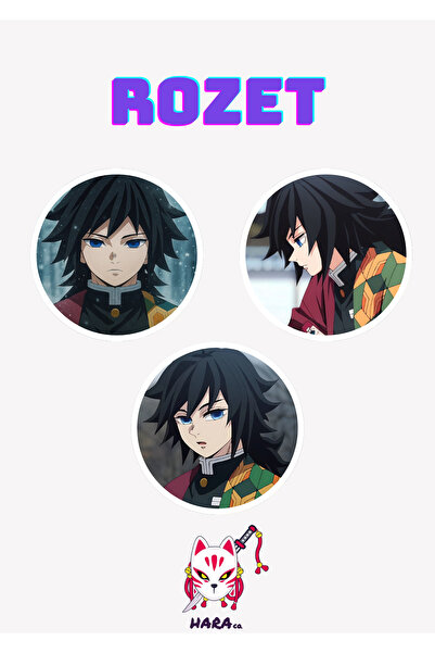 Hara Company Demon Slayer ( İblis Keser ) Animesi Giyu Anime Rozet Seti (3’LÜ)