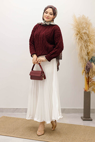 Tesettür Dünyası Πλεκτό πουλόβερ με σχέδιο TSD250222 Βουργουνδία