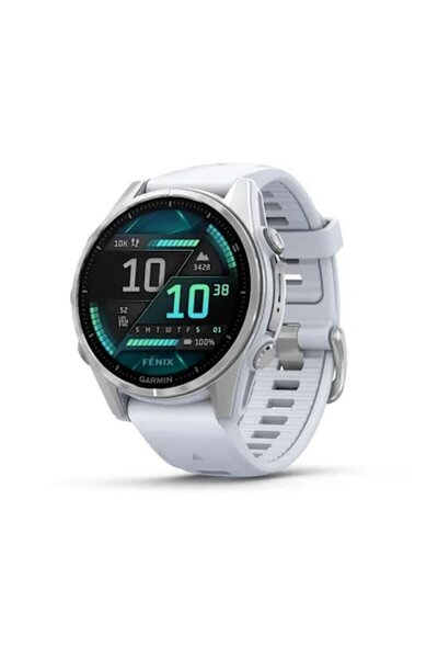 Garmin Fenix 8 - 43 mm Amoled Gümüş Beyaz Taşlı Silikon Kayışlı