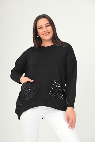 Esina Women's Crystal Fabric Oversize Sequined Sweatshirt