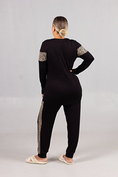 Truva XXL Plus Size Black Leopard Stripe Women's Set – Stylish and Comfortable Loungewear