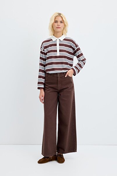 KADRİYE BAŞTÜRK Polo Neck Striped Sweatshirt Ecru