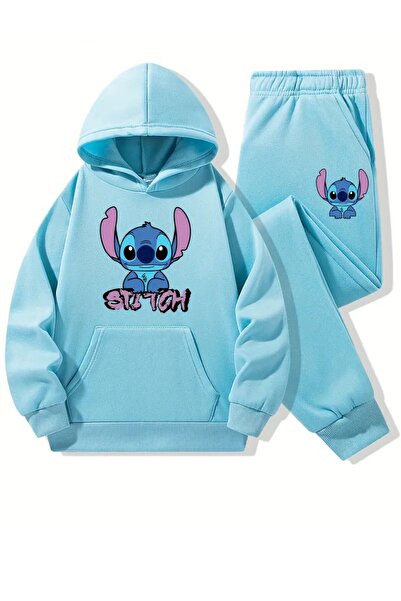 npLStore Set de trening pentru copii, cu glugă supradimensionată, cu imprimeu Stitch