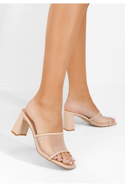 B T Shoes Mules με χοντρο τακουνι Calysta μπεζ