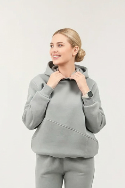 OXVİN Women's Hoodies Cross Kangaroo Pocket 3 Thread Puff Soft (Fleece Inside) K Hooded Sweatshirt - Oversize