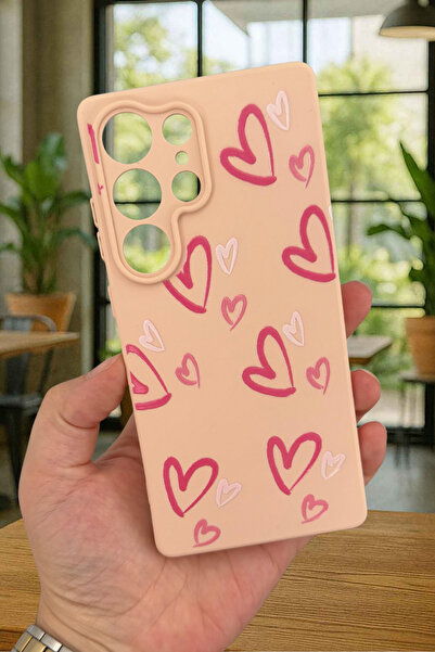 Vip Case Samsung Galaxy S25 Ultra - Pembe Kalp Desenli Silikon Darbe Emici Kl...