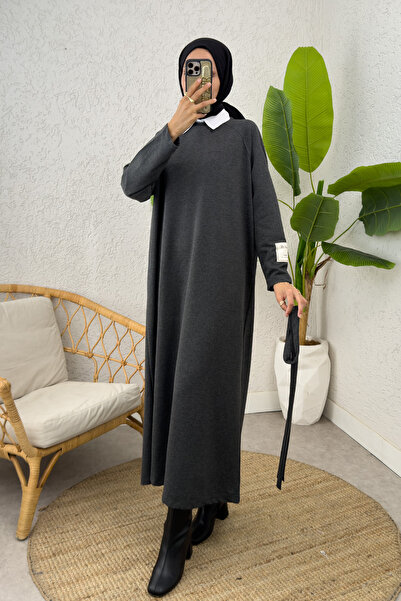 Salih Çelebi İki İplik Kuşaklı Elbise 0007 - ANTRASİT