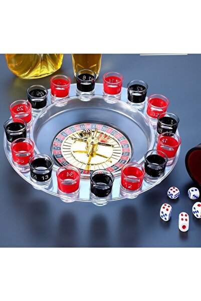 dalip Drinking Roulette Game with 16 Glass Shot Glasses, 30 x 30 x 5.5 cm, Model 2, Red/Black