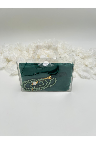 lenagiftworkshop ZÜMRÜTYEŞİLİ Hediyelik Şeffaf Çantalı Flamlı Örtü ve Tesbih ...