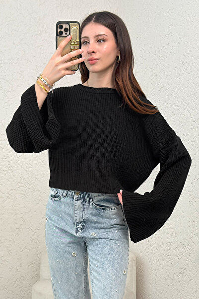 zhrcelebi İspanyol Kol Crop Kazak 743 - SİYAH