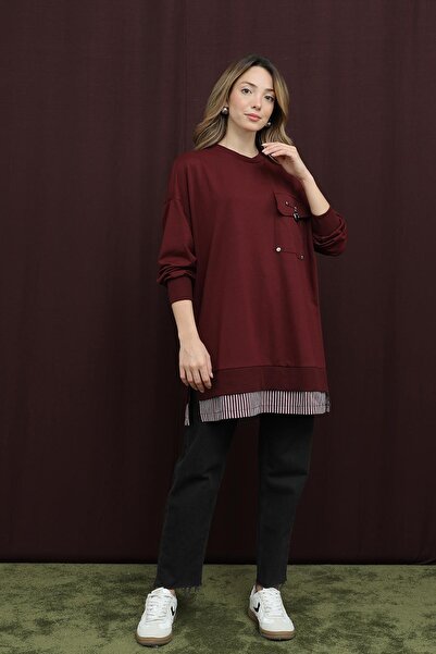 Puane Women's Tunic with Needle Detail Accessories-10720Tun - Burgundy