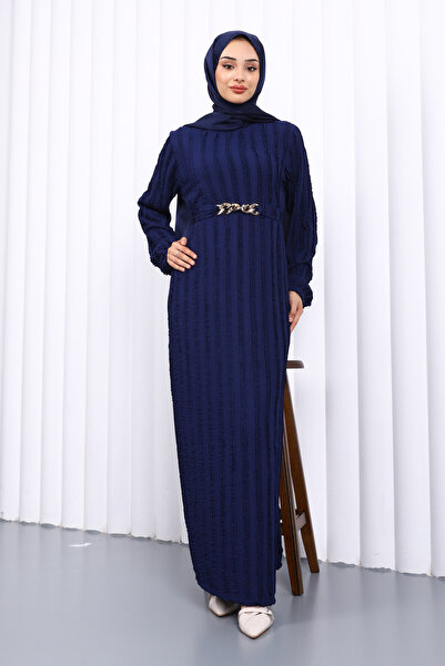 İmajButik Μπλε ναυτικό φόρεμα με λεπτομέρεια βολάν στη μέση