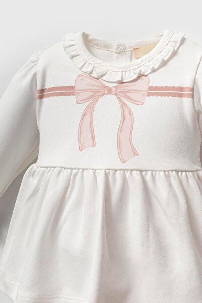 Magu Girls' Cotton Ecru Bow Long Sleeve Dress and Headband Set - Comfortable and Stylish