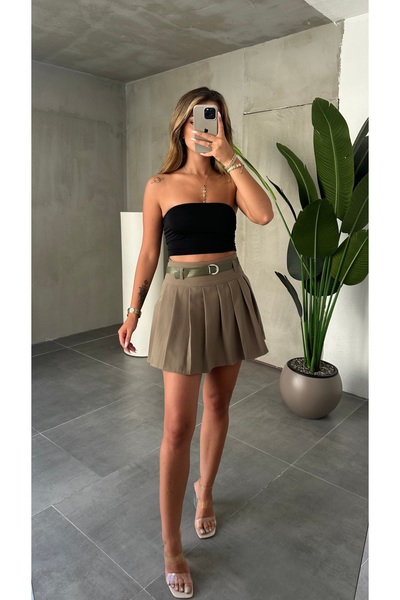 Lila Moda Women's Casual Mini Skirt Stylish Pleated Belted Fashion Trend