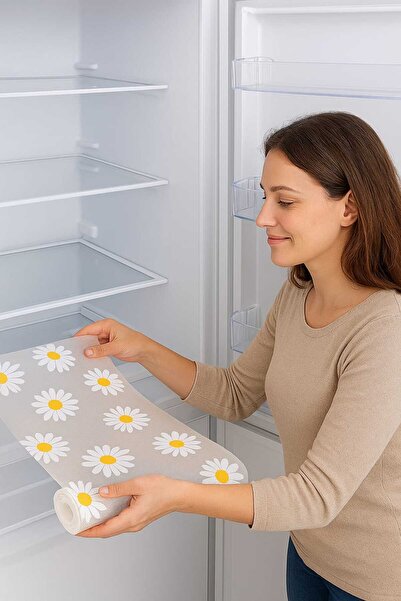 teknotrust Mutfak Kaydırmaz Şeffaf Raf Astar Kaymaz Dolap İçi Çekmece Örtüsü Papatya Desen Mat 45cmx10 Metre