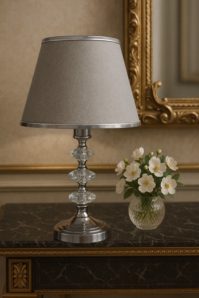 EvLight Luxury Crystal Body Silver Striped Gray Hat Table Lamp / Decorative Lampshade