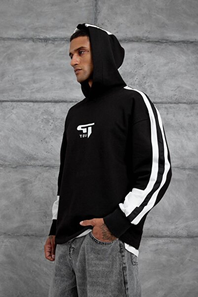 NOMARC Μαύρο φούτερ Advance με τύπωμα με κουκούλα Oversize