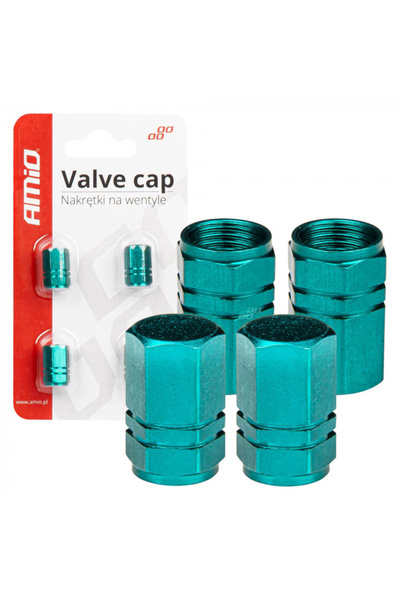 AMIO Set 4 capace din aluminiu pentru ventil model hexagon verde