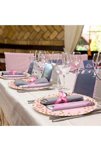 Flippy Set of 10 Disposable Plates Flippy, Polka Dot Print, Cardboard, 18 cm, Pink/Gold