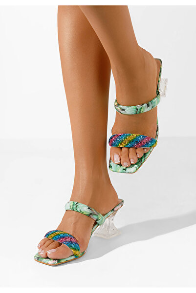 B T Shoes Zelené pantofle na podpatku Eleni