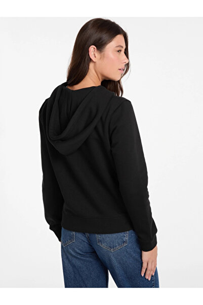 Guess Jeans Düz Siyah Kadın Sweatshırt GJ ZIP HOOD REG MINI - ORGANIC CO/P