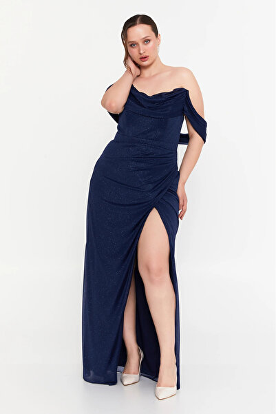 DORİDORCA Rochie de seară lungă pentru femei, mărime mare, cu mâneci joase 6149 bleumarin