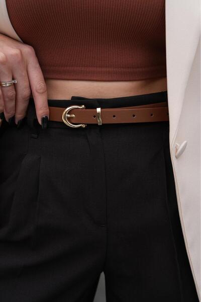 MODAM HİFA 2'Cm Gold Buckle Basic Women's Belt Dress Belt Trouser Belt Classic Belt Jeans Belt Waist Belt