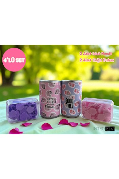 INTEREV مجموعة من 4 قطع - مجموعة مناديل مبللة وصابون ورقي - مجموعة للرحلات ال...