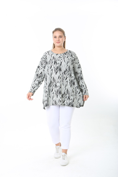 XL Modam Wool Viscose Patterned Lycra Women's Plus Size Tunic