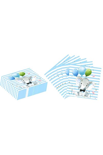 Flippy Set of 20 Table Napkins, Flippy, Elephant Print, Paper, 16.5 x 16.5 cm, Blue