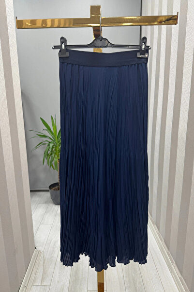 Sentez Chiffon Wrinkle Skirt Navy Blue 5432