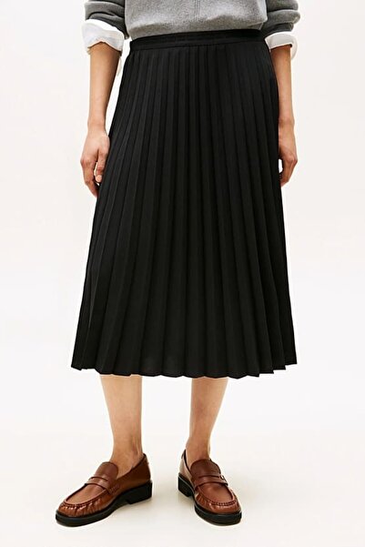 Tommy Hilfiger Kadın Beli Lastikli Pliseli Midi Etek - Siyah