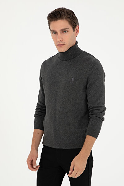 U.S. Polo Assn. Men's Gray Sweater with High Collar and Embroidered Logo