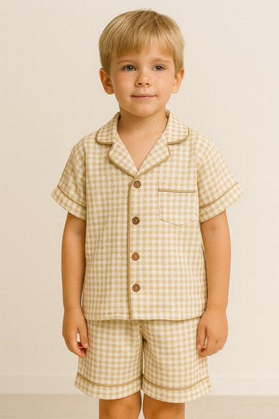 greenmoss Gingham Patterned Children's Pajama Set