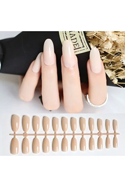 KESNUP Set de 24 unghii false autoadezive lungi, lucioase, nud deschis