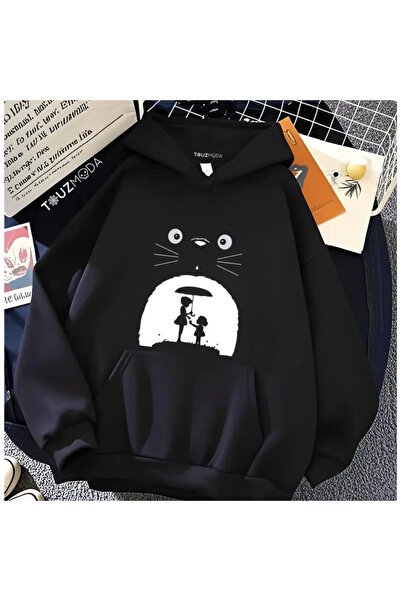 Toum هوديي سويت شيرت كبير الحجم مطبوع عليه شخصية توتورو من الأنيمي للجنسين