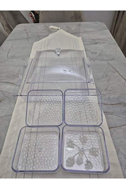 Mustran 6 Piece 4 Compartment Breakfast Set with Lid |   Unbreakable Acrylic Dowry Box with Glass Look