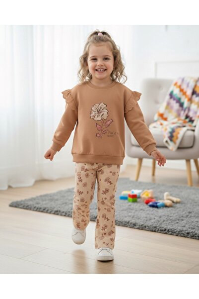 voyyo kids baby بدلة أنيقة موسمية للفتيات مع تفاصيل كشكشة على الأكمام مطبوعة ...