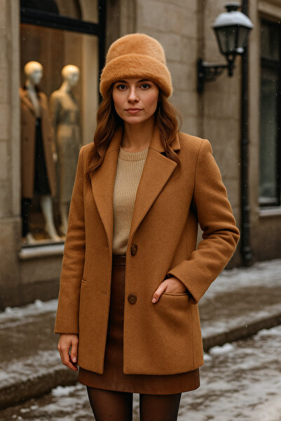 Luminos Butik Women's Camel Wool Plush Beret Bere1146