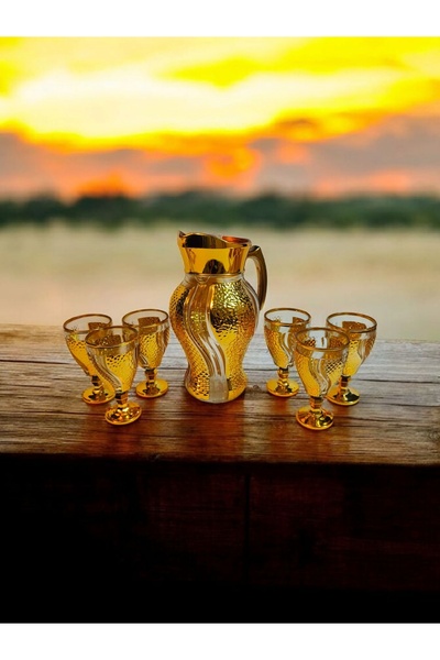 OEM Set of 6 gold glass decanter and glasses