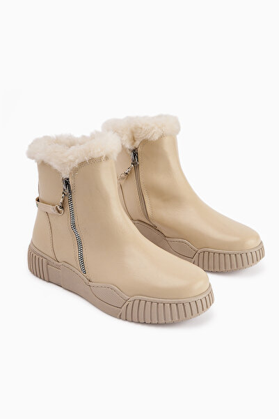 Limoya Γυναικείες αθλητικές μπότες Sora Beige Sheepskin με φερμουάρ