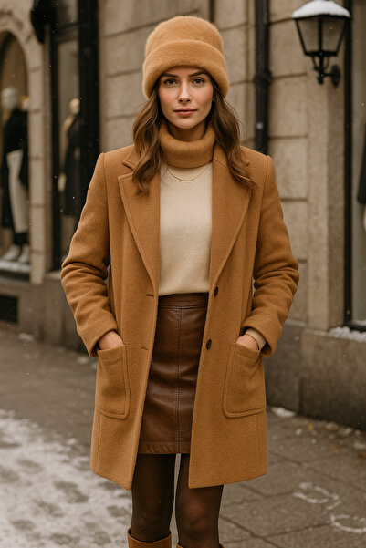 Luminos Butik Women's Camel Wool Plush Beret Bere1146