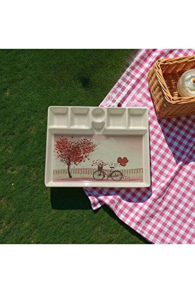 YANPA TİCARET Yanpa Unbreakable Patterned 6-Compartment Breakfast Tableware Dot Plate